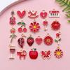 Cereza roja manzana fresa flor hecho a mano diy accesorios colgante gota aceite aleación accesorios de joyería material al por mayor