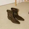 Temporada de Primer Encuentro~Botines Delgados de Hebilla Simple Estilo Francés y Coreano para Mujer, Punta Fina, Aumentadores Internos de Altura, Botines de Moda de Gamuza para Otoño e Invierno
