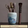 Tazón de té de tres partes Dehua de cerámica grande, estilo horno Ru, con patrón de paisaje azul y blanco, no quema, resistente al calor, para uso doméstico, juego de té Kung Fu