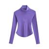 Camiseta de Manga Longa com Gola Alta e Zíper Parcial, Forrada com Fleece, Peça Externa, Cor Lisa, Barra Curva, Slim, Top Esportivo para Yoga e Fitness para Mulheres
