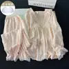 Novos Pijamas de Algodão Nuvem para Primavera e Outono para Mulheres, Estilo Suave e Doce, Manga Longa com Bojos, Conjunto de Roupa para Casa com Acabamento em Renda
