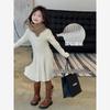 Ropa para Niñas Vestido Tejido de Color Puro Estilo Coreano Otoño e Invierno 2025 Suave y Elegante Vestido Suéter de Largo Medio Moderno