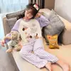 Conjunto de pijama de manga larga de imitación de algodón lindo para primavera y otoño, ropa para el hogar para padres e hijos, para niñas y niños de 15 años