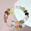 Pulsera de Cristal Súper Siete de Piedra Natural para Niñas, Pulsera de Cuentas de Azúcar Arcoíris Multitesoro Flor de Durazno para Transferencia de Fortuna de Gama Alta