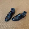 Versión de piel de oveja~Mocasines estilo británico con velcro para mujer, zapatos pequeños de cuero retro versátiles, slip-on de tacón grueso, zapatos planos de piel genuina