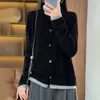 Cardigã Tricotado de Gola Redonda com Bloco de Cores Outono/Inverno 2025 Transfronteiriço, Jaqueta Suéter da Moda de Manga Longa Espessa para Mulheres, Inverno Comércio Exterior