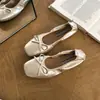 Bailarinas de estilo francés con lazo suave, punta cuadrada para mujer 2026, suela blanda, fruncidas, escote bajo, zapatos planos versátiles tipo abuela