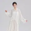 Nuevo atuendo de danza clásica para mujer, top vaporoso de gasa con cuello cruzado y dobladillo irregular, top de práctica para danza china