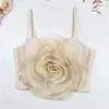 Estilo europeu e americano transfronteiriço fresco e jovial feminino de renda em camadas tridimensional grande floral de malha leve e respirável sem costas com barbatanas camisola