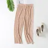 Calça de Piercing de Papel de Perna Larga com Cadarço e Tecido Brilhante Novo de Verão 2022 Calças Casuais Koreanas de Cor Sólida Femininas