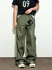 Pantalones vaqueros largos unisex de corte recto A, con estampado de cuadros verde mostaza, patchwork, estilo americano, ajuste limpio, botón París, transfronterizos
