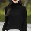 Camiseta base de punto elegante con cuello 2026, corte holgado, algodón puro, línea transfronteriza, top de principios de otoño, color liso, nuevo estilo de punto
