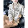 Cardigan de Tricô de Cor Blocada Listrado de Botão Único para Mulheres, Estilo Novo Outono/Inverno 2026, Casaco Suéter Casual e Elegante