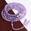Pulsera Colgante de Cristal Morado Lavanda Natural de 108 Cuentas Plata de Ley S925 Pulsera Central Giratoria