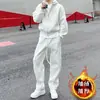 Conjunto deportivo casual de algodón grueso de alta calidad para hombre en otoño e invierno, sudadera con capucha de ajuste holgado con forro polar, conjunto completo regular