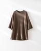 Camiseta de punto corta de lana 100% de corte ancho con manga de borde enrollado Hengjia Qy26 para mujer, color liso, top elegante para capas
