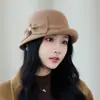 Sombrero de cubo de lana para otoño e invierno para mujer, sombrero pequeño francés retro con lazo, hace que la cara se vea más pequeña, sombrero de pescador de lana, sombrero versátil y moderno