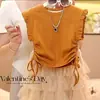 Conjunto de Ropa para Niñas 2026 Verano Nuevo Top Elegante de Color Sólido para Niños Mayores, Delgado y Único Vestido Largo de Princesa Conjunto de Dos Piezas