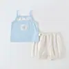 Conjunto de Camisola de Verão para Meninas Estampa Fofa de Coelho Bebê Fino Respirável Roupa de Casa Pijama Conjunto de Duas Peças