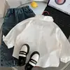 Camisa para niño Muye, algodón puro, ropa infantil Zhili Huzhou, chaqueta camisa versátil holgada estilo coreano, cárdigan para bebé