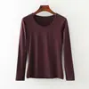 Ropa Interior Térmica para Mujer Top de Una Pieza Ropa de Otoño Algodón Licra Fino Cuello Redondo Base Camisa de Manga Larga Suéter de Algodón para Otoño e Invierno