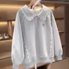 Sudadera Nueva de Encaje Patchwork Dulce para Niñas Estilo Coreano Camisa POLO con Lazo Media Cremallera Manga Larga