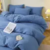 Juego de cuatro piezas 13376 de algodón 100% clase A, color liso, sábana plana, sábana ajustable, funda de edredón, juego de tres piezas 100% algodón para dormitorio estudiantil