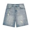 Splash-ink lavado rasgado shorts jeans marca de moda masculina verão americano fino solto calças cortadas entrega de uma peça