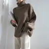 Nueva colección de otoño e invierno de ropa para mujer para exportación y ventas transfronterizas: suéteres de cuello alto, tops de punto acanalado de cuello alto estilo retro japonés y prendas básicas para mujer