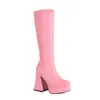 Botas de montar de PU para mujer, de caña media, ajustadas para adelgazar la pierna, con punta cuadrada, tacón grueso, forma especial, para otoño e invierno 2021, europeas y americanas, talla grande, transfronterizas