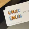 [Océano Azul] Ámbar Caramelo Estilo Ins Difuminado Uñas Portátiles Hechas a Mano Cortas Manicura Otoño e Invierno Parches para Uñas