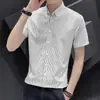 Camisa Listrada Masculina Manga Curta Casual de Negócios Masculina Primavera e Verão Nova Gola Meia-punho Moda Robusto Bonito Top