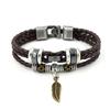 Moda retro PU tejido con cuentas colgante de hojas pequeñas pulsera de cuerda de cuero estudiante hombres y mujeres joyería de pareja al por mayor