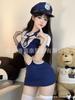 Lencería sexy policía femenina correa hueca Traje de marinero azul marino mono uniforme tentación traje sexy para juegos de rol