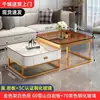 Mesa de Centro de Lujo Ligero para Sala de Estar, Estilo Minimalista Moderno para Apartamentos Pequeños, Mesa de Centro Cuadrada de Vidrio y Placa de Piedra de Moda y Juego de Mueble para TV