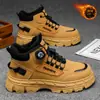 Botas Masculinas de Inverno com Forro de Lã Cano Alto Botas de Trabalho Retrô Britânicas Masculinas Sapatos de Algodão Quentes com Solado Grosso Botas Curtas