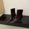 Botas Curtas de Salto Agulha Bico Fino Estilo Francês para Mulheres, Verão, Salto Alto, Cano Curto, Emagrecedoras, Zíper nas Costas, Botas de Moda Versáteis para Roupas de Exterior