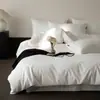 Conjunto de quatro peças de cor sólida 100% algodão de fibra longa, macio e lustroso, roupa de cama simples 100% algodão, lençóis de cima e lençóis com elástico disponíveis, fornecimento direto da fonte