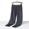 Pantalones de seda de hielo tobilleros negro gris azul pantalones rectos estilo coreano casual para hombre pantalones de seda de hielo con alta elasticidad secundaria versión pública
