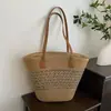 Bolso Tejido de Paja de Hombro a Rayas Bolso Tejido Verano Nuevo Gran Capacidad Casual Combinable Bolso Tejido de Ratan para Playa para Mujer