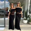 Y24DS658 Vestido de malla para mujer de otoño, estilo europeo y americano, con un hombro, cuello de un solo hombro, transparente, cruce irregular, fruncido