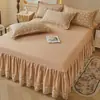 Conjunto de 4 peças de saia de cama de gaze de algodão tipo A de camada dupla lençol de cama de cor sólida 100% algodão cobre-leito capa de edredom com flores pequenas ampliadas roupa de cama 4