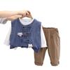 Colete infantil de elefante jeans primavera e outono, roupa esportiva estilo ocidental para meninos, 2024, novas roupas infantis para bebês
