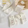 Meias brancas femininas de cano médio com renda de cano médio estilo JK com laço lotita meias fofas de menina japonesa