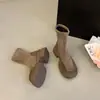 Botines de suela gruesa para mujer, estilo coreano, nueva colección otoño/invierno 2026, botas de ajuste ceñido, estilo británico retro, forrados de felpa, botas Martin, botas Chelsea