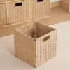 Cesta de almacenamiento tejida de ratán creativa, plegable, diseño simple, para guardar ropa sucia, juguetes y bocadillos, forma cuadrada