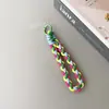 Ins Elegante Moderno Lanyard para Teléfono Móvil Cuerda Corta para Muñeca Color Contrastante Dopamina Tejido a Mano Multifuncional Nuevo Llavero D
