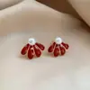 Brincos de Pétalas de Pérola com Gotejamento de Óleo Estilo Francês Vintage Agulha de Prata, Brincos Versáteis Simples da Moda de Nicho, Acessórios de Orelha de Alta Qualidade Personalizados