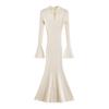 Nuevo Diseño de Estilo Chino Sentido Mejorado Vestido Cheongsam de Cola de Pez Tejido Manga Acampanada Adelgazante Elegante Estilo Suave Vestido Largo