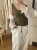 Camisola de Color Puro de Moda para Mujer con Cuello en U, Copas Fijas Sin Costuras, Camiseta sin Mangas Versátil de Estilo Básico